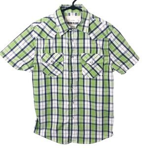 Ditch Plains Men's Green Plaid Pearl Snap Western Short Sleeve Shirt Size Medium